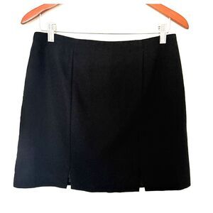 35th and 10th Y2K Black Wool Blend Lined Mini Skirt Slit Detail Vintage Sz 9